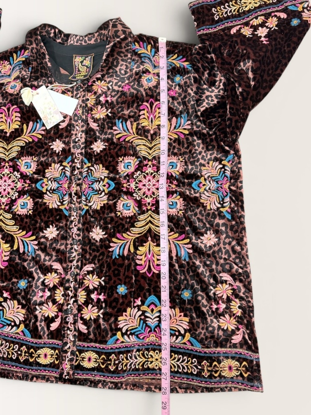 Johnny Was XXL Brandi Embroidered Kimono Sleeve Shirt Misty Leopard Velvet NWT - Picture 13 of 16